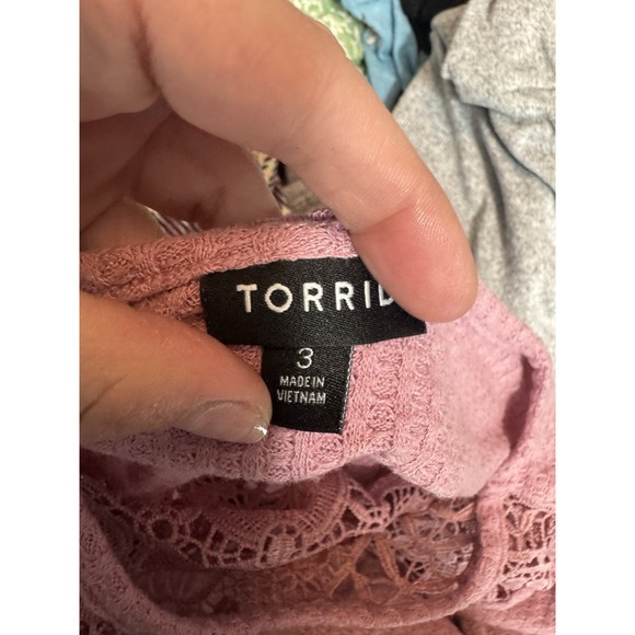 Torrid Pink Waffle Knit Top Plus 3X Lace Accents Boho Coquette Cottagecore Flaw - Picture 6 of 11